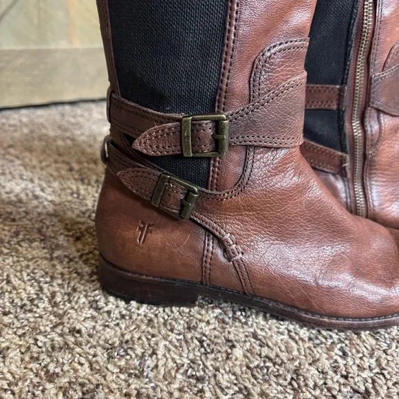 Frye Anna Gore tall whiskey Brown Leather Boots Size 7.5 - Picture 6 of 12
